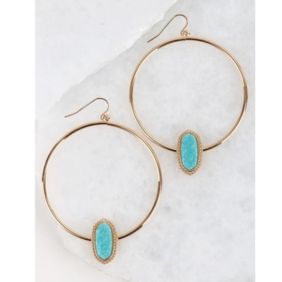 No. 3 Jewelry - {No. 3} Aqua Druzy Accent Hoop Earrings